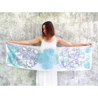 Pastel Celtic Scarf - Hand Painted Scarves Lavender Pansy Flowers & Big Turquoise Pattern, Long Shawl, Light Headscarf, Shoulder Wrap | Etsy (US)