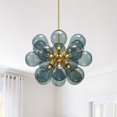 18-Light Cluster Blue Glass Bubble Chandelier - 25in Wide Gold | Bed Bath & Beyond