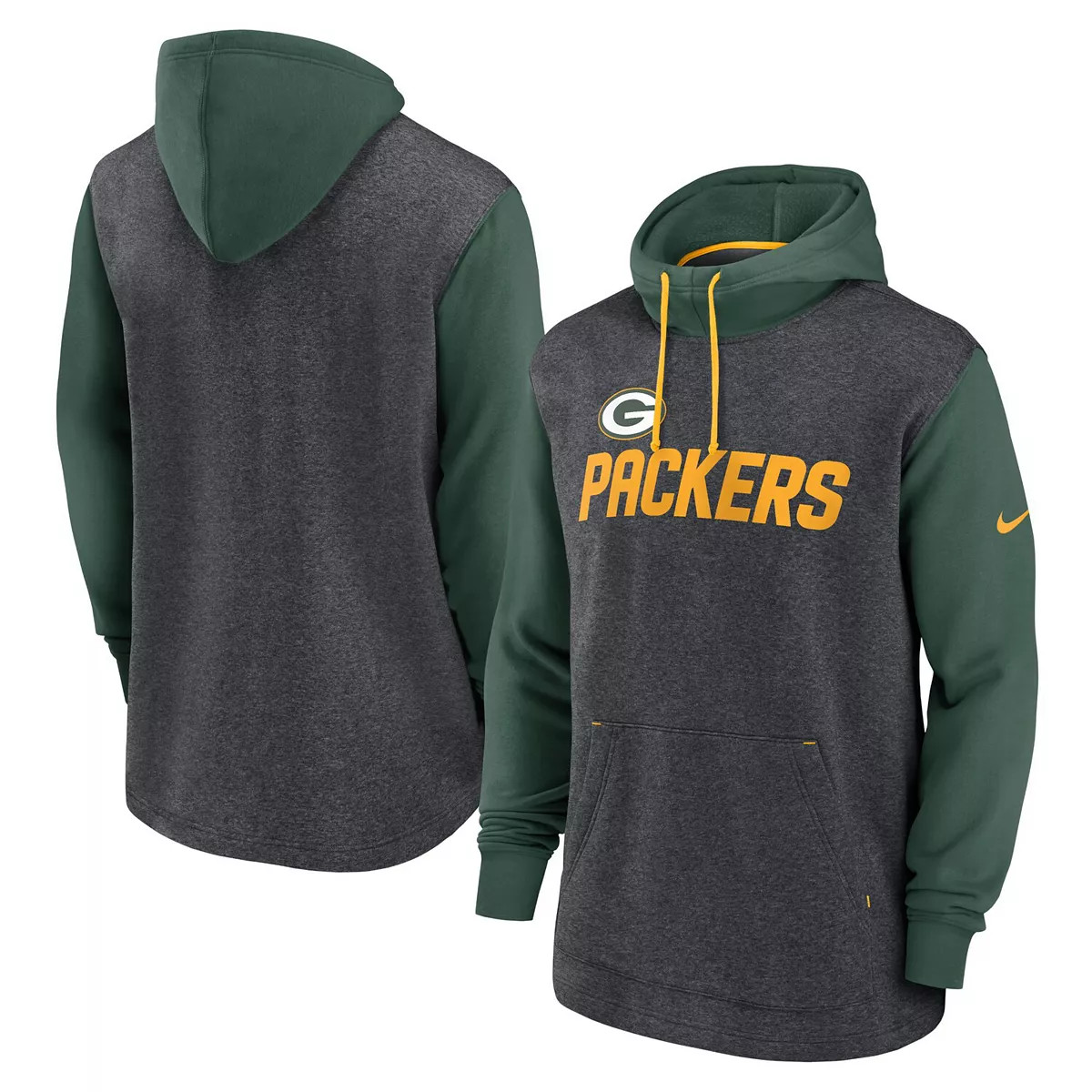 Men's Nike Heathered Charcoal/Green Green Bay Packers Surrey Legacy Pullover Hoodie | Kohl's