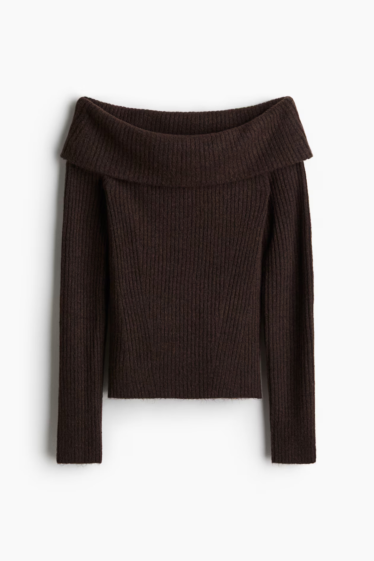 Rib-Knit Off-the-Shoulder Top - Dark brown - Ladies | H&M US | H&M (US + CA)