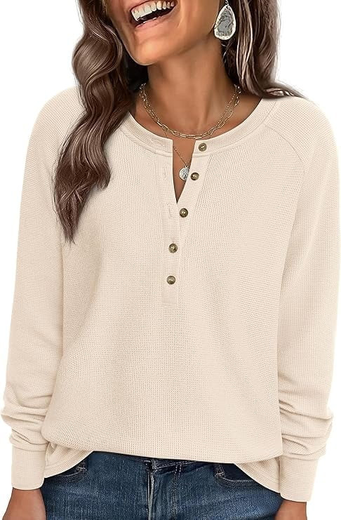 PRETTYGARDEN Women's Long Sleeve Waffle Knit Shirts Fall Casual Button Up Henley V Neck Tunic Top... | Walmart (US)