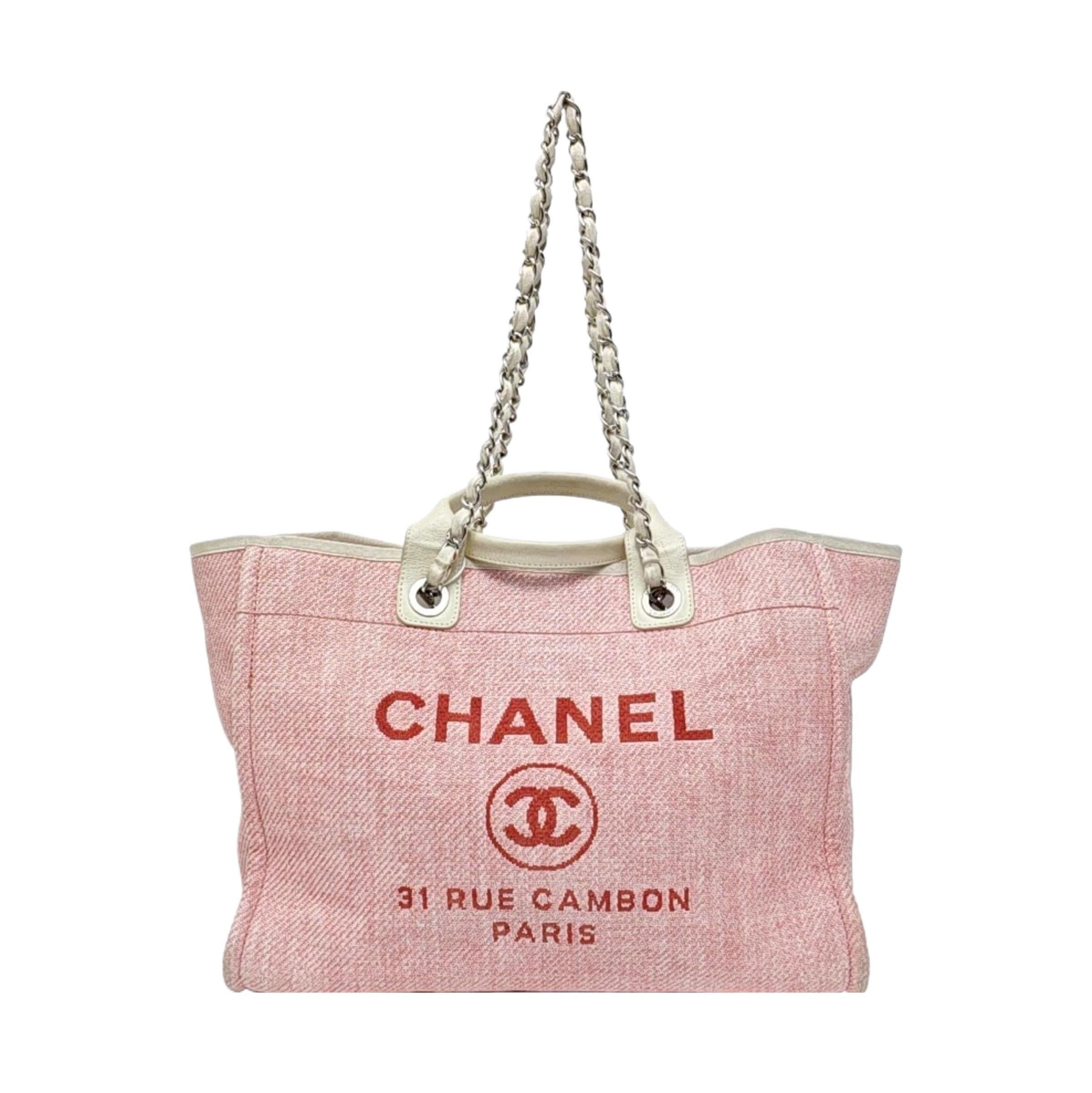 Chanel Deauville Tote Medium Pink Denim White Leather Top Handle For Sale at 1stDibs | 1stDibs