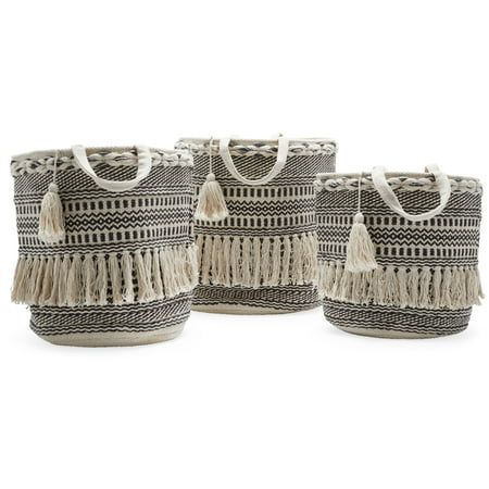 Hand Woven Macrame 3 Piece Basket Set, Natural and Black by Drew Barrymore Flower Home | Walmart (US)