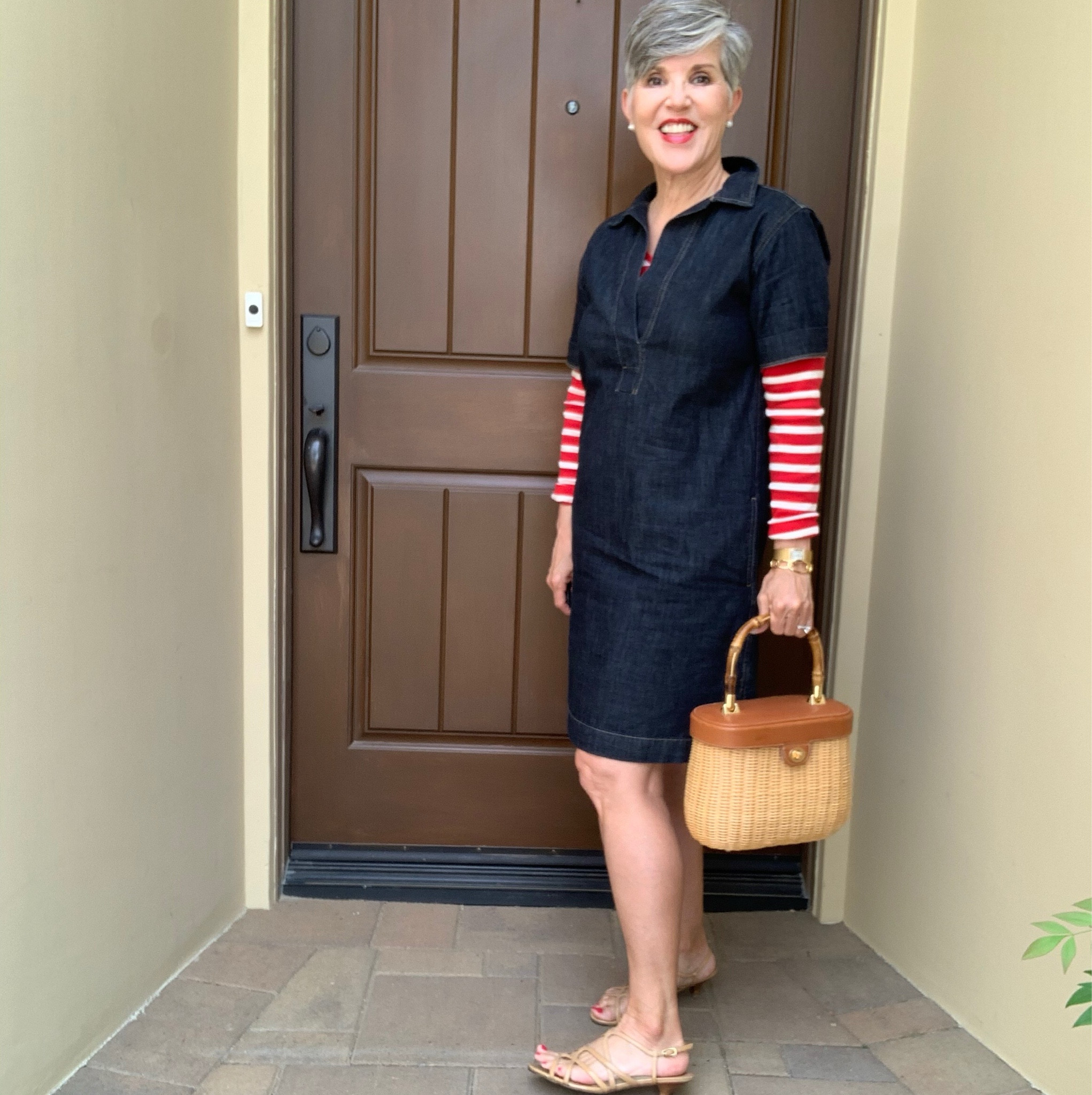 Denim dress
If you like jeans, you’re going to LOVE this denim shift dress! It’s perfect for Memorial Day 🇺🇸 weekend ! Since Memorial Day is usually cool in much of the country, I put a striped tee under it. Added nude sandals and gold jewelry for the win 🏅! If it’s hot by you, just drape the tee over your shoulders!
This @ralphlauren dress can be worn belted or unbelted. Also looks great with a scarf.
#styleagram 
#stylebook
#stylebible
#stylefashion
#outfitshot
#styleaddict
#nordstrom
#macysstylecrew
#talbotsofficial 
#getreadywithme 
#styletips
#grwm
#styleblogger
#springfashion
#casualandchic 
#ltkover40
#ltkover50
#ltkspring
#ltkshoecrush
#ltkitbag
#nudeshoes

#LTKFindsUnder50 #LTKSaleAlert #LTKOver40