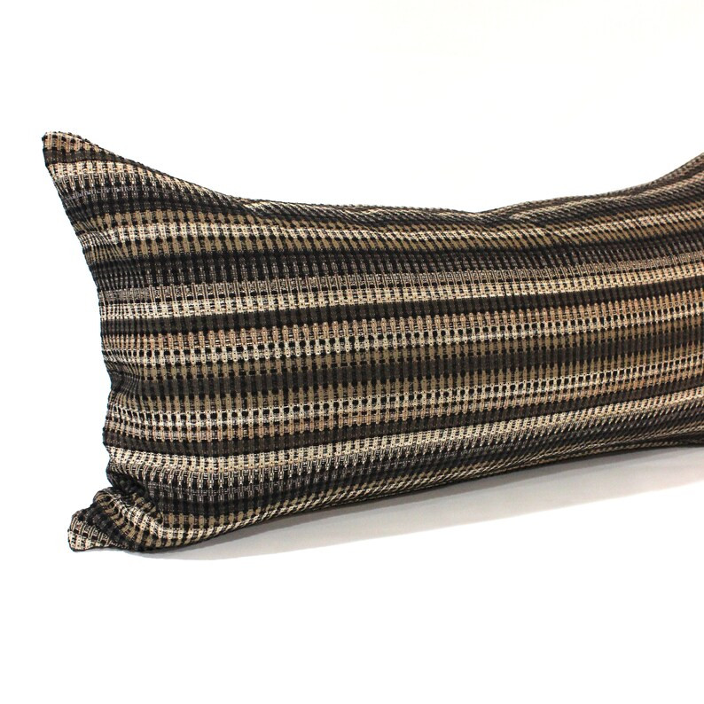 Lumbar Pillow Cover Black Beige Striped Neutral Upholstery - Etsy | Etsy (US)