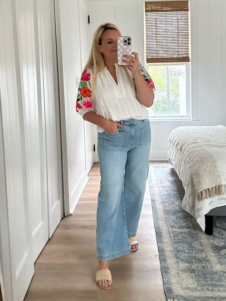 Cutest embroidered top in size small. Jeans are size 27. Both great spring staples. Code FANCY15 for 15% off  

#LTKfindsunder100 #LTKSeasonal #LTKstyletip