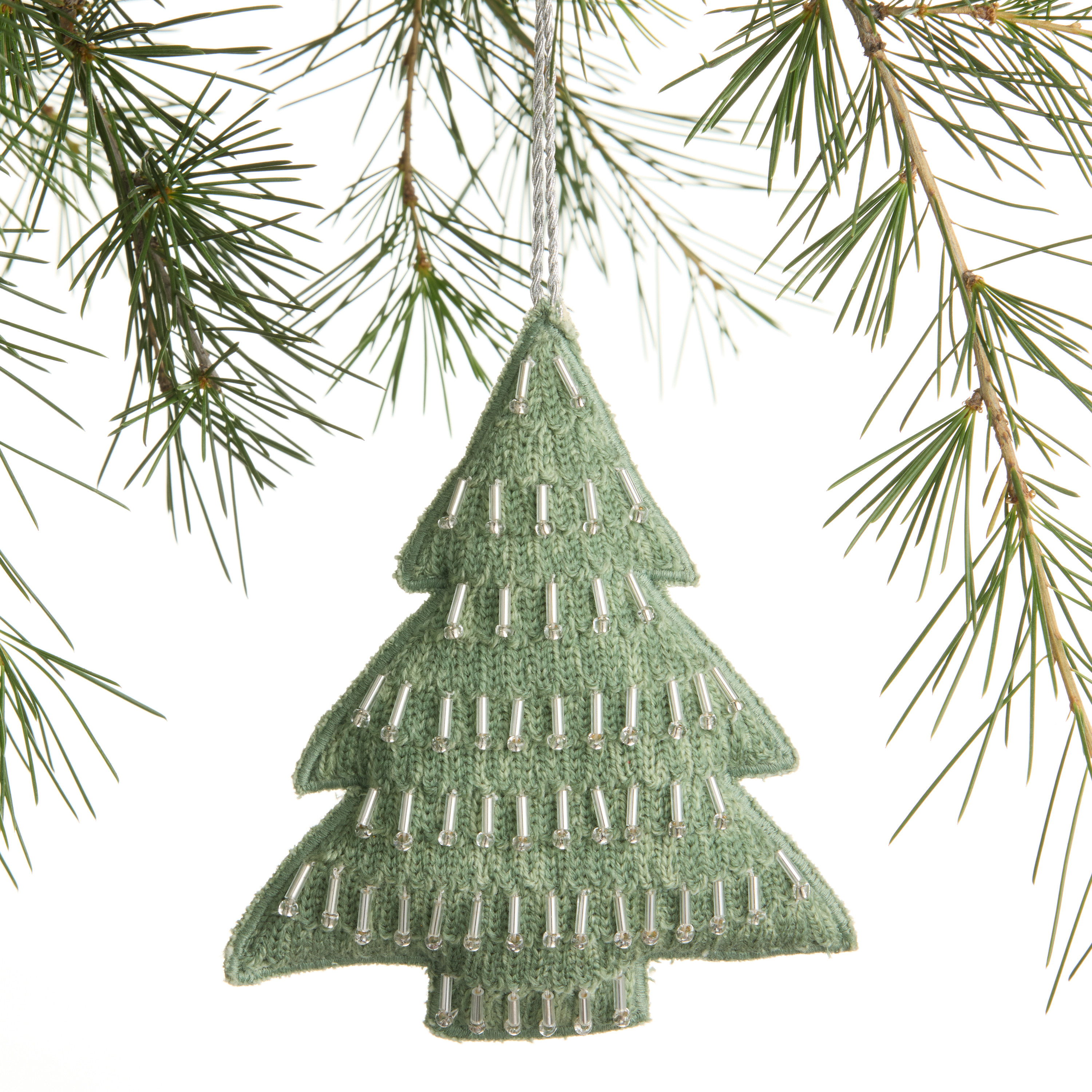Green Beaded Fabric Tree Ornament | World Market