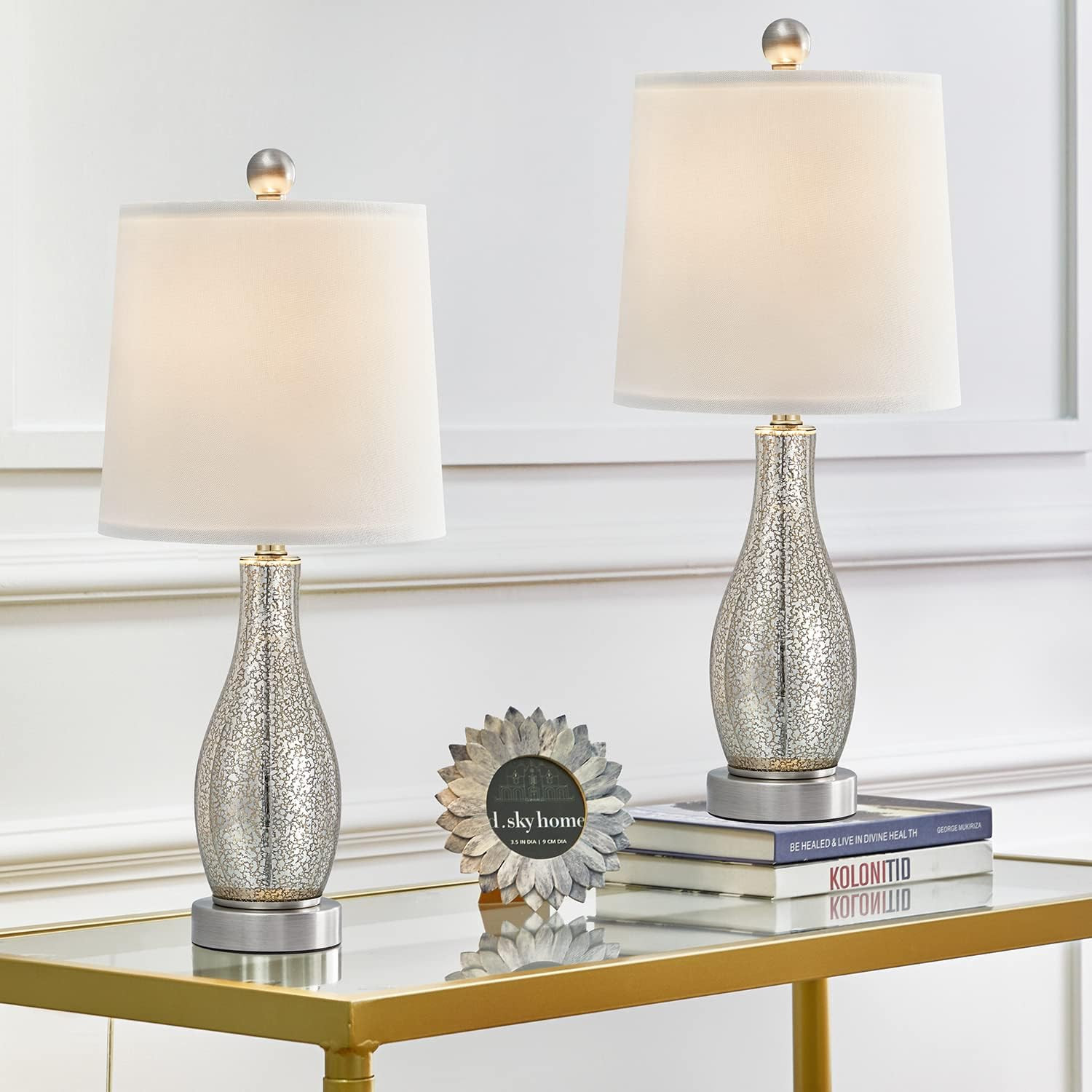 Oneach USB Table Lamps Set of 2 for Living Room 24.5" Modern Nightstand Lamp with Fabric Shade Gl... | Amazon (US)