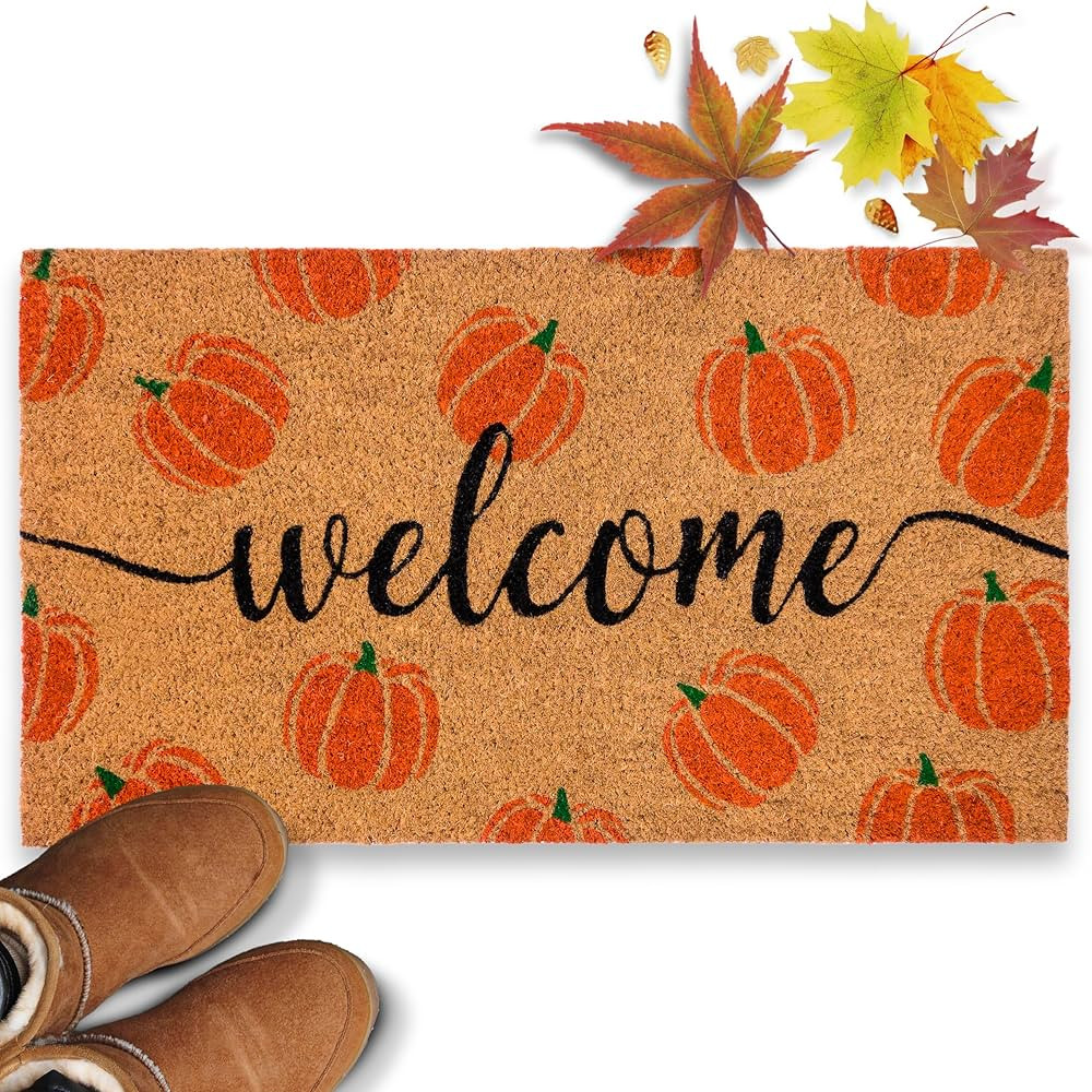 Pumpkin Door Mat 30x17 Inch, Pumpkin Mat for Covered Outdoor Area, Fall Rug Outdoor Doormat, Fall... | Amazon (US)