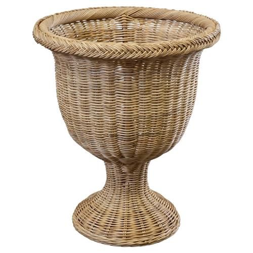 Mainly Baskets Braided Coastal Natural Woven Rattan Round Base Urn Pot Planter | Kathy Kuo Home