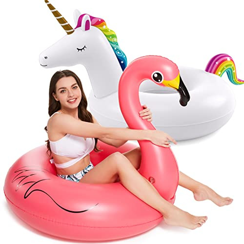 Inflatable Unicorn Flamingo Pool Floats - Jasonwell 2 Pack Pool Floaties Inflatables Rafts for Swimming Pool Tubes for Floating Lake Beach Floaty Swim Rings Pool Party Toys for Adults Kids | Amazon (US)