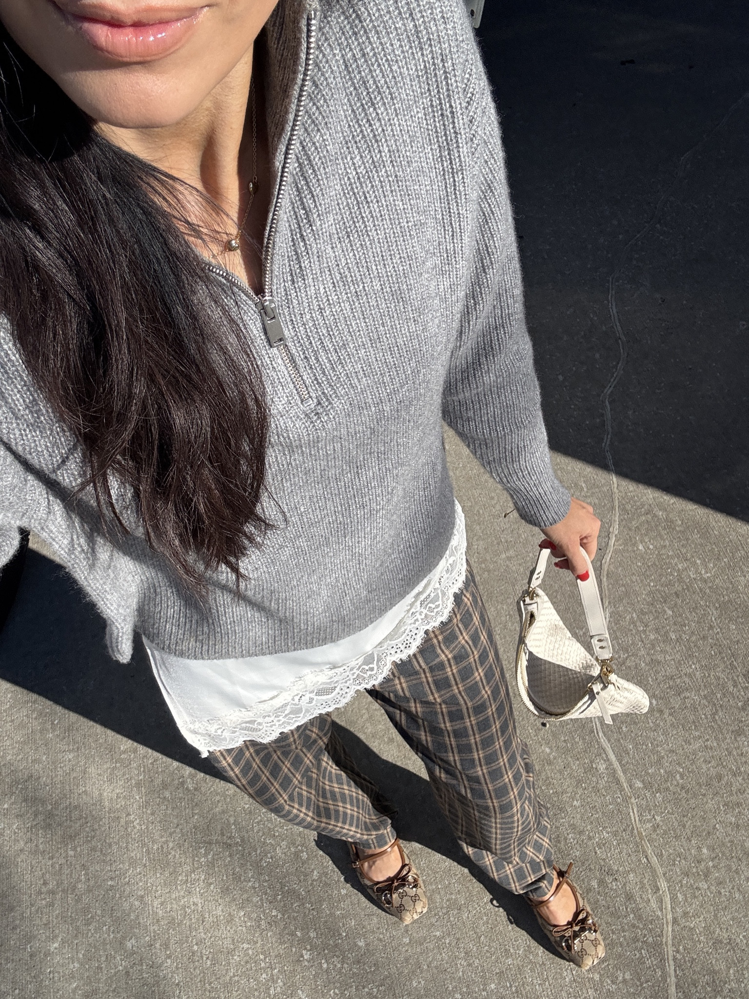 This quarter zip sweater is so soft and the right weight for spring. Affordable cashmere- and cool for layers. wearing xs. could size up for more roomy fit.  

 