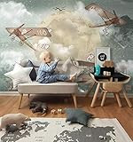 Murwall Kids Wallpaper Nursery Moon Wall Mural Nostalgic Aircraft Wall Print For Kids Nightscape Wal | Amazon (US)