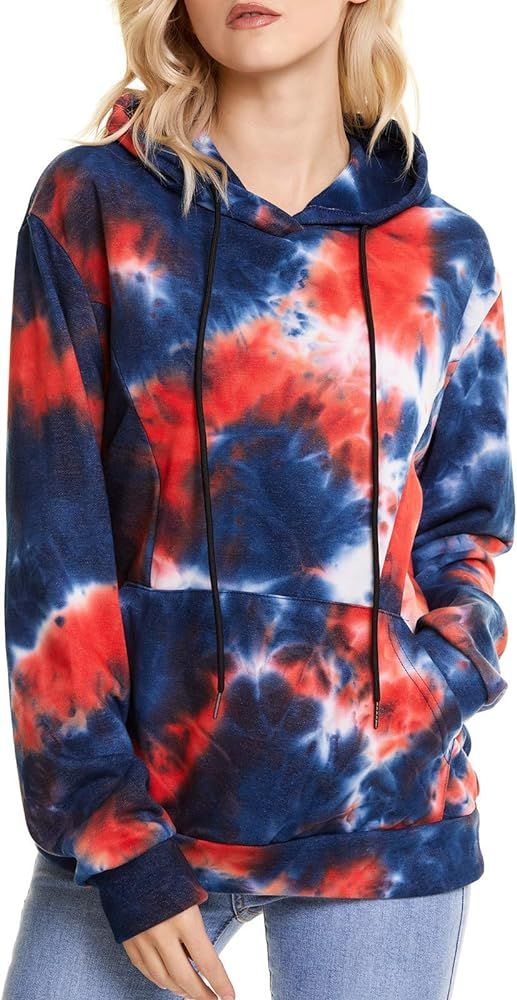 iniber Women Long Sleeve Swearshirt Casual Comfy Hoodie Tie Dye Tops with Pockets | Amazon (US)