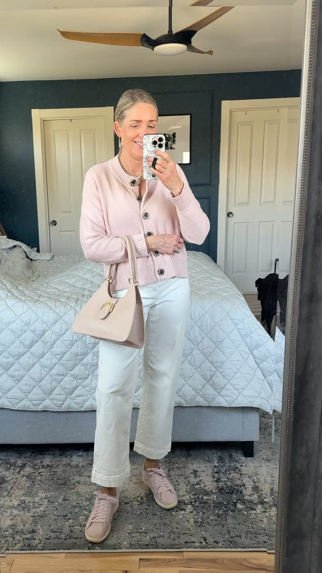Everyday spring outfit with Quince pale pink cardigan size S and Madewell white denim size 25. 

Spring outfits 2026, work outfits, business casual outfits, affordable fashion, fashion over 40, fashion over 50, quince outfit, white denim 

#LTKgrwm #LTKOver40 #LTKootd