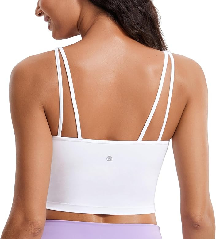 CRZ YOGA Butterluxe-Light Womens V Neck Longline Sports Bra - Spaghetti Straps Workout Crop Top P... | Amazon (US)