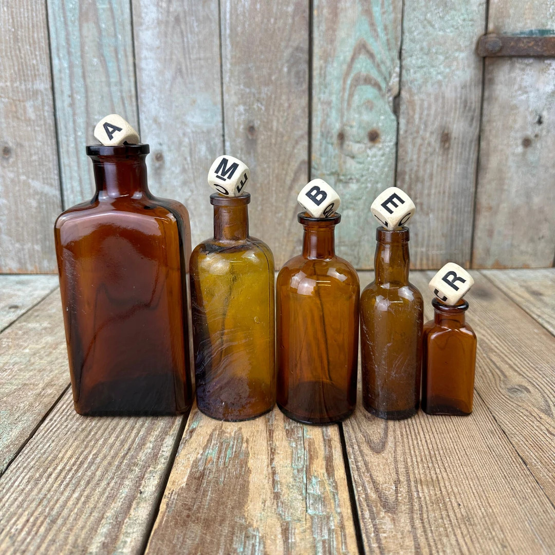 Vintage Amber Bottle Collection Lot of 5 Brown Bottles Old - Etsy | Etsy (US)