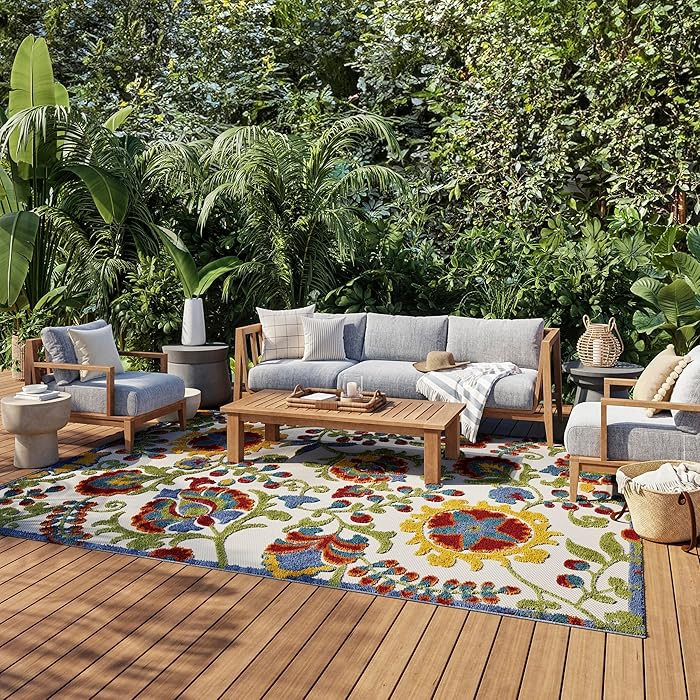 Nourison Home Aloha Ivory Multicolor 9' x 12' Area Rug - Easy Clean, Non Shedding, Bed Room, Livi... | Amazon (US)