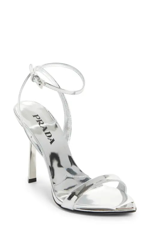 Prada Pointed Toe Logo Sandal in Argento at Nordstrom, Size 9.5Us | Nordstrom