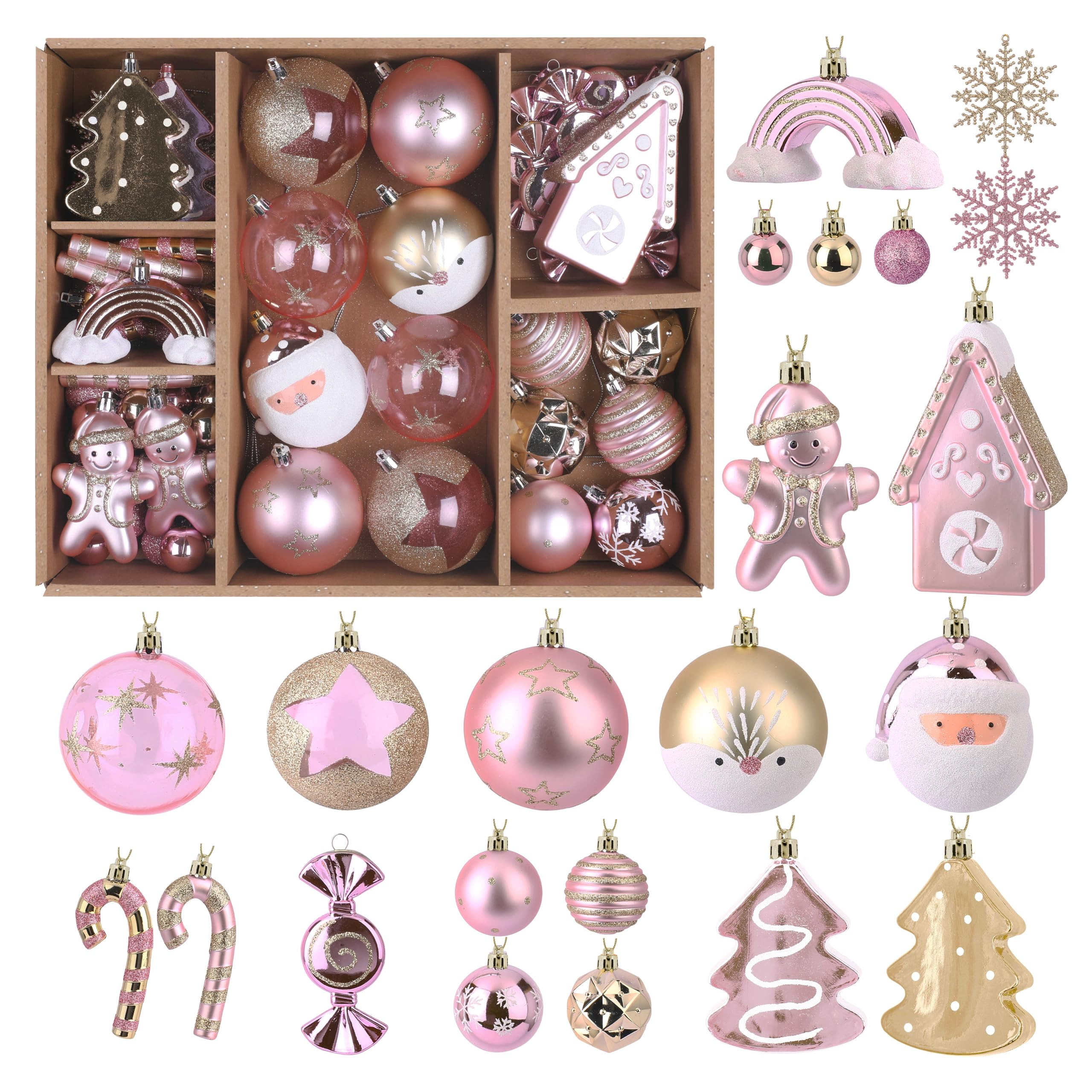 Alupssuc 65pcs Christmas Balls Ornaments Set, Shatterproof Plastic Baubles Gingerbread House, and... | Amazon (US)