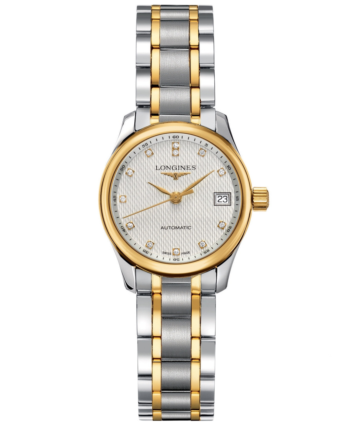 Longines Women's Swiss Automatic Master Diamond Accent 18k Gold and Stainless Steel Bracelet Watch 26mm L21285777 | Macy's
