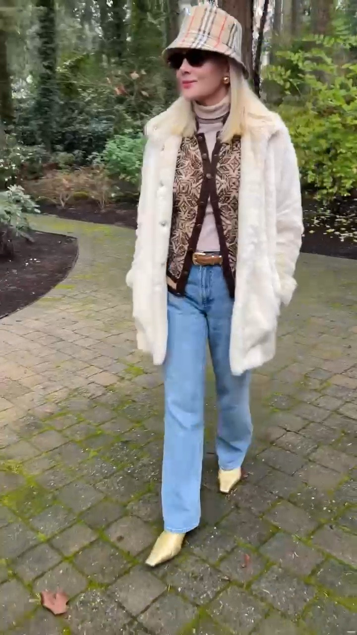 Cozy, stylish and comfortable is my Sunday preference! Staying warm with my fair aisle patterned sweater, paired with a turtleneck and faux fur jacket. Loving these wide leg jeans from Aritzia and you know I love a good accessory with my Burberry hat! 

#LTKStyleTip #LTKFindsUnder100 #LTKSeasonal