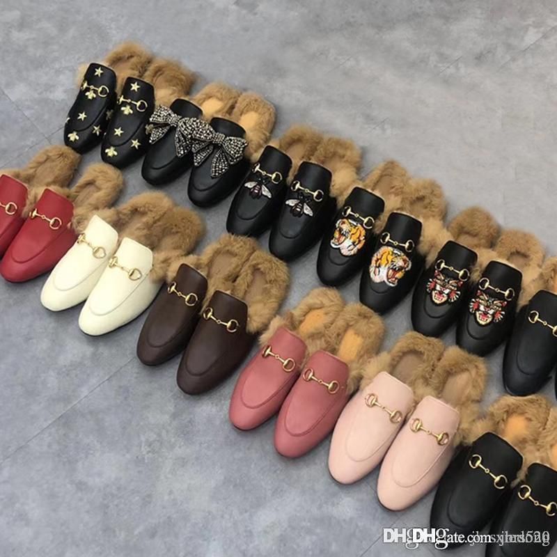 Winter Men Wool Slippers Classic Designer Lazy Flat Baotou Flip Flops 100% Leather Lady Slides Su... | DHGate