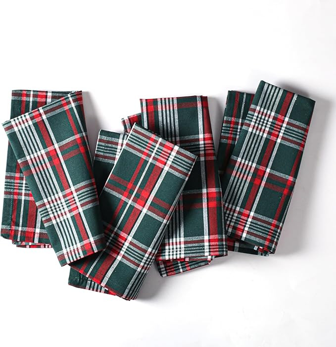 Palisa Christmas Cloth Napkins Set of 4 - Decorative Plaid Check Dinner Napkin for Holiday Guest ... | Amazon (US)