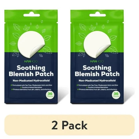 (2 pack) Hanhoo Soothing Blemish Patch with Aloe, Tea Tree Oil, and Hydrocolloid, Acne Treatment for All Skin Types, 36 Ct. | Walmart (US)