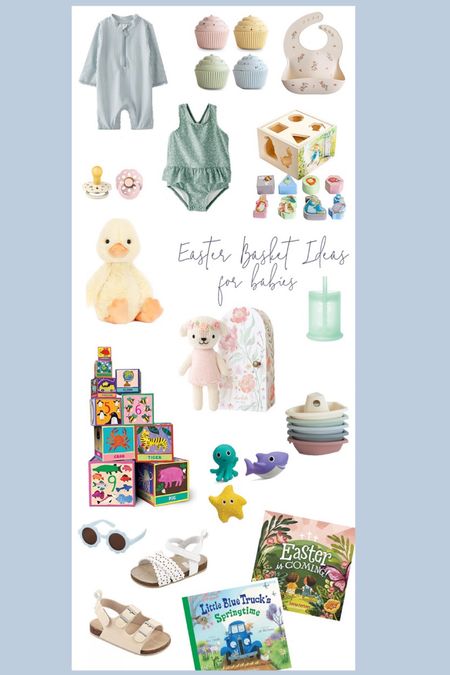 Easter basket goodies for babies. A new swim suit, a toy or two, some summer shoes and a book would make the perfect combo  

#LTKSeasonal #LTKfamily #LTKbaby