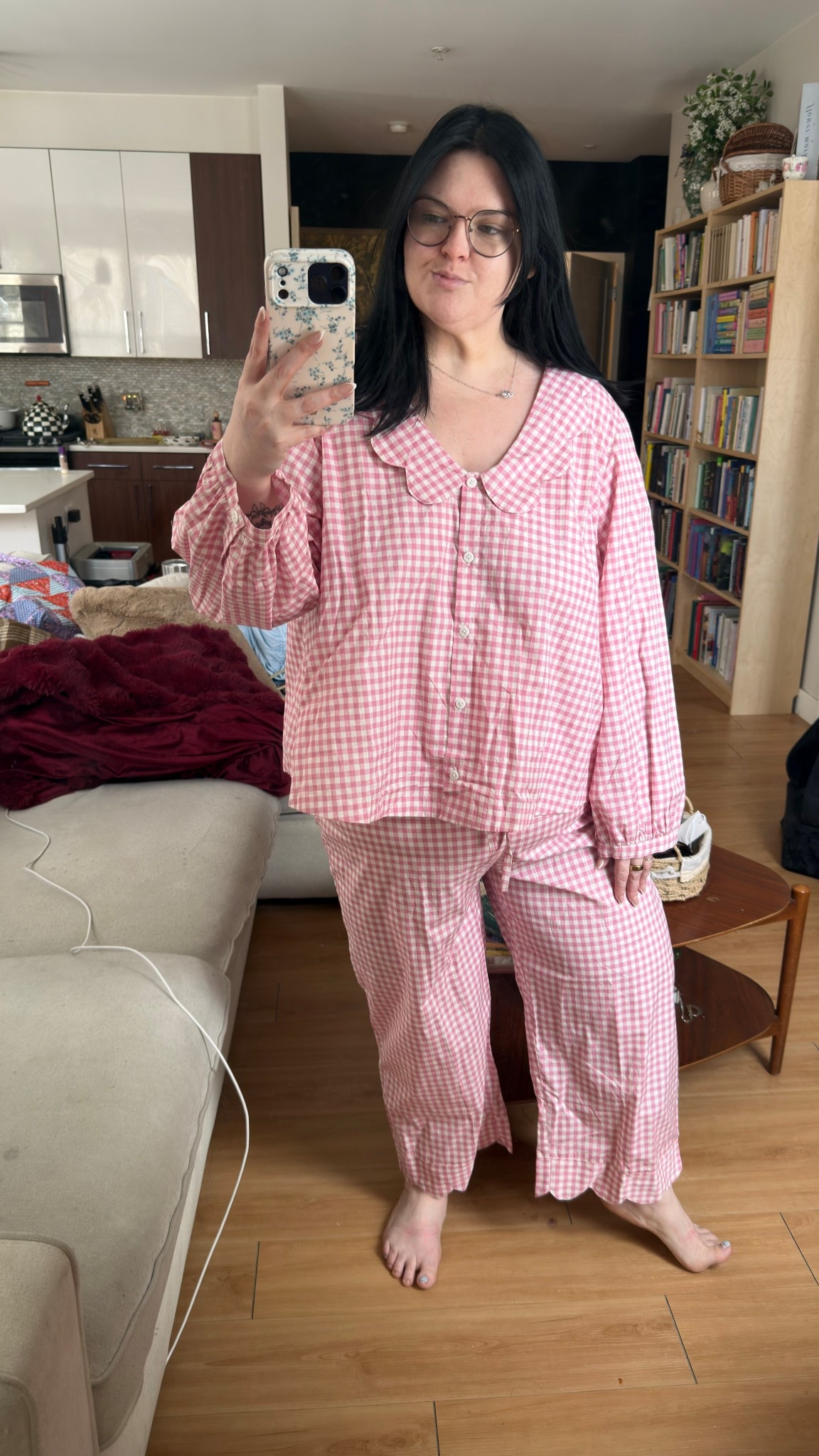 Plus size pajamas. Gingham spring outfit.  Spring style.  

#LTKmorningroutine #LTKdayinmylife #LTKOver40