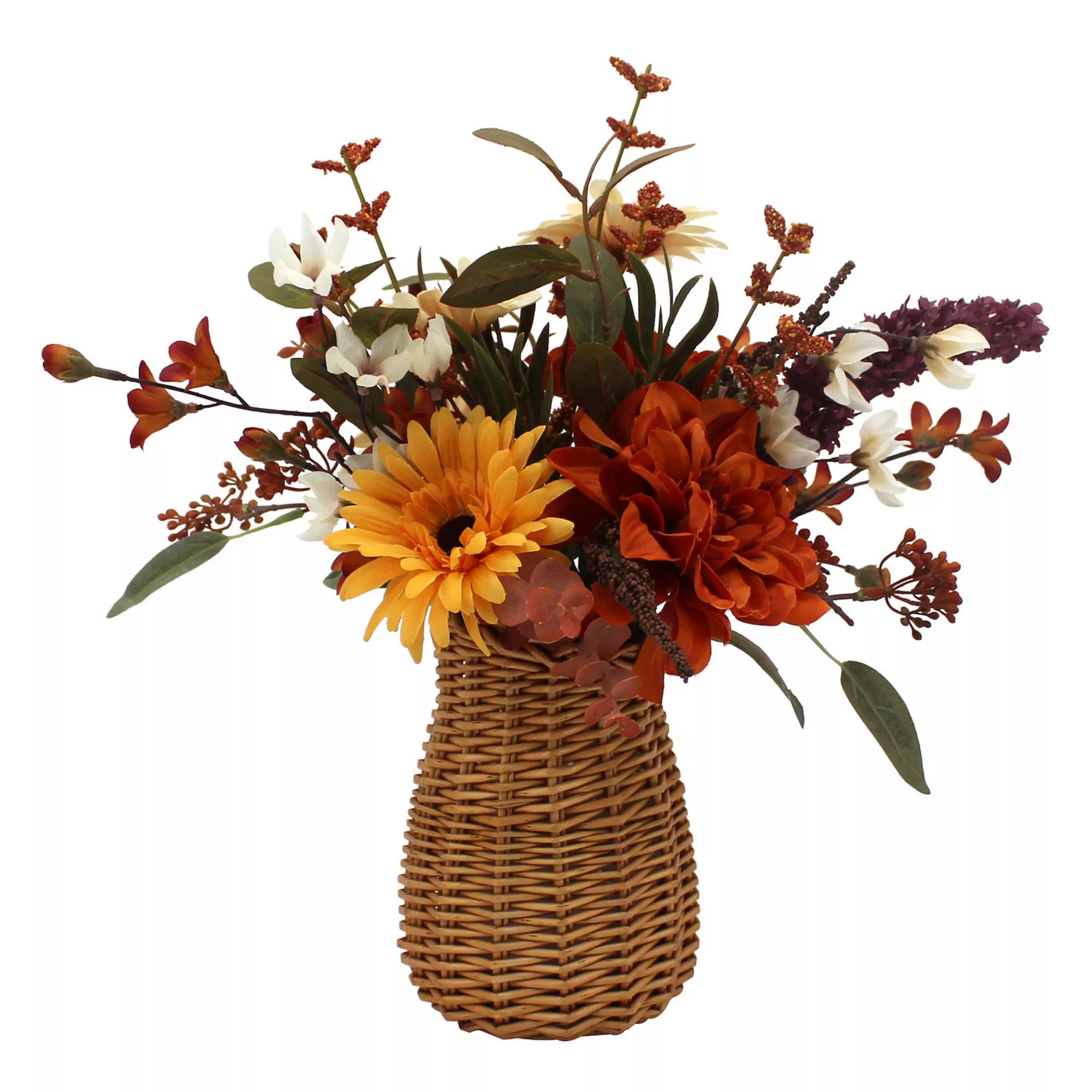 Everyday Decor Artificial Multi Dahlia Arrangement Wicker Vase Table Decor | Kohl's