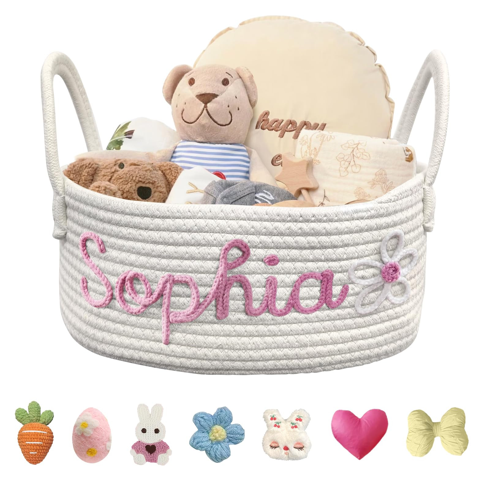 Personalized Baby Basket with Name Custom Cotton Rope Storage Bin for Diaper Caddy, Organizer, Ke... | Amazon (US)