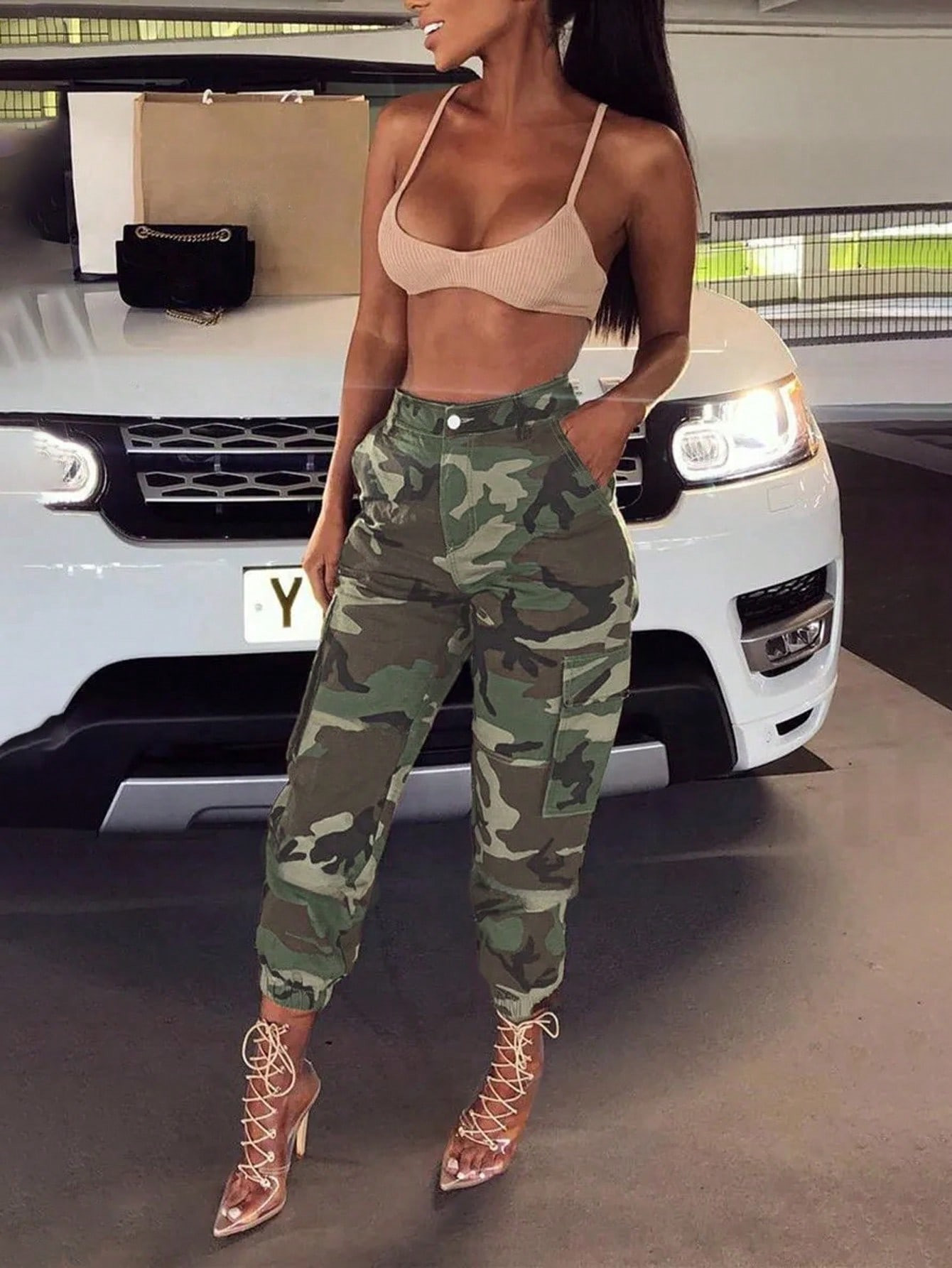 Women's Vintage Camo Print Drawstring Cargo Pants, Streetwear Style | SHEIN USA | SHEIN