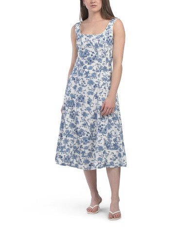 Linen Blend Repeat Midi Dress With Detailed Stitching | TJ Maxx