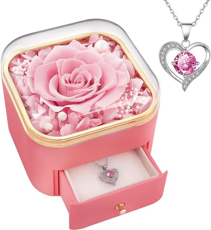 Beferr Gifts for Women Mom Birthday Gifts Preserved Real Rose with Necklace Eternal Roses Forever... | Amazon (US)