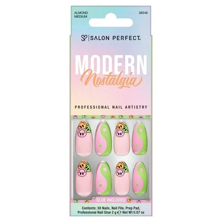 Salon Perfect Artificial Fake Press-ons 340 Modern Nostalgia Ying Yang Medium Almond File and Glue Included 30 Nails | Walmart (US)