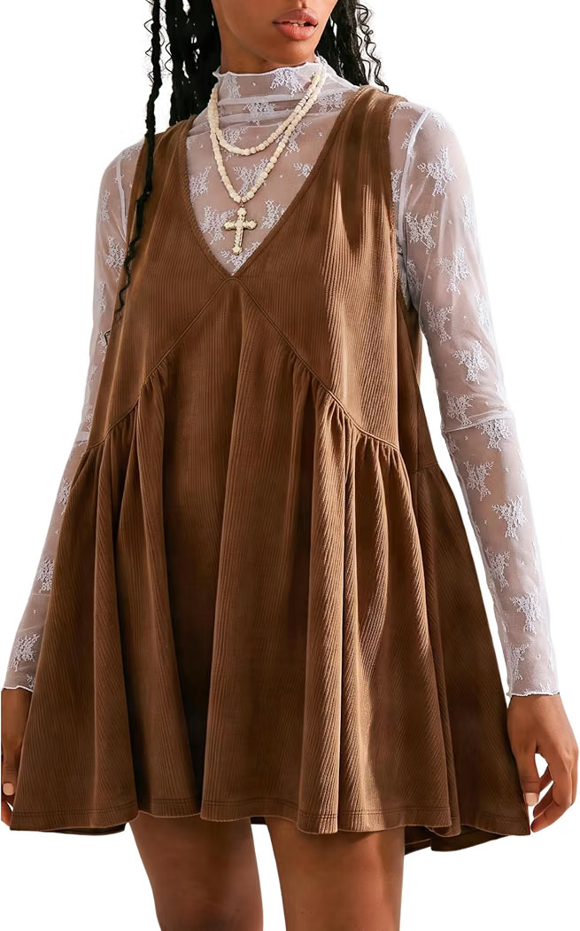 Women's Corduroy V Neck Babydoll Dress Layering with Pockets | Amazon (US)