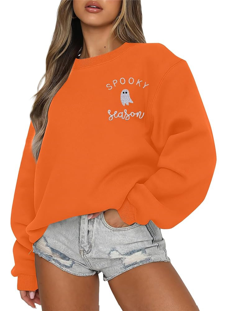 LOTUCY Halloween Sweatshirt Women Cute Spooky Season Sweatshirts Ghost Fall Embroidered Sweater P... | Amazon (US)
