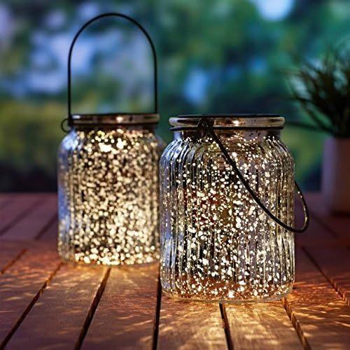 Solar Mercury Glass Jars 2 Pack Outdoor Table Lamps (Silver) | Amazon (US)