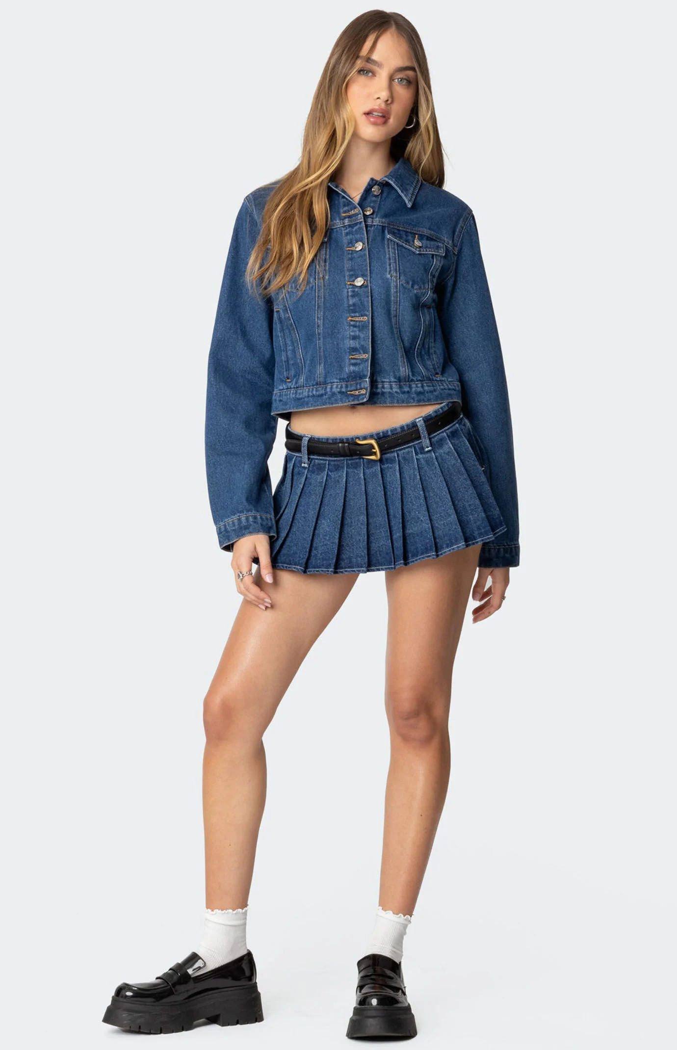 Edikted Women's Zenia Denim Pleated Mini Skort in Dark Blue - Size Small | PacSun