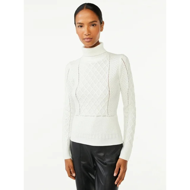 Scoop Women's Cable Knit Turtleneck Sweater - Walmart.com | Walmart (US)