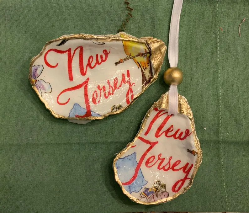 New Jersey Oyster Shell Ornament, Jersey State Oyster Shell Trinket Dish, NJ Shell Ornament, Silv... | Etsy (US)