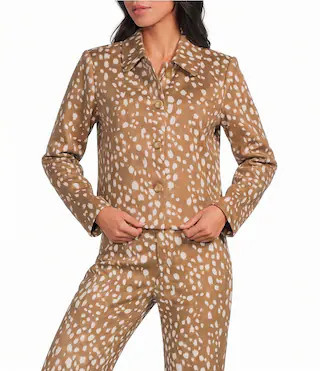 Lucy Paris Bambi Printed Collared Long Sleeve Button Front Coordinating Suede Jacket -  XL | Dillard's