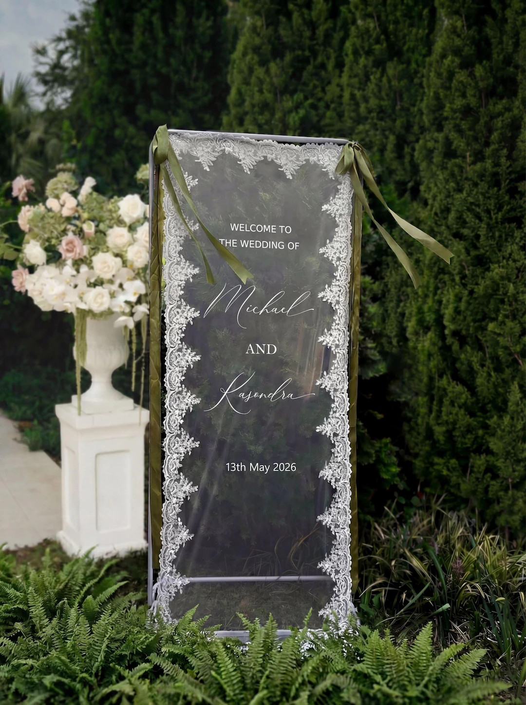 Lace Sheer Wedding Welcome Sign, Custom Veil Wedding Sign, Fabric Bridal Shower Sign, Personalize... | Etsy (US)