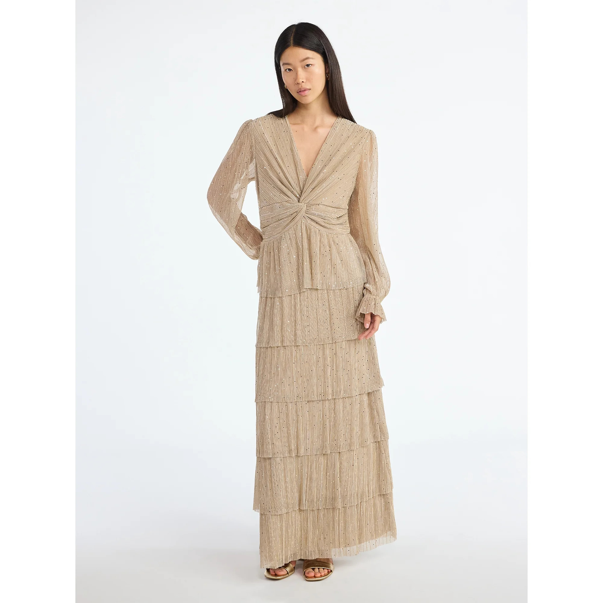 Scoop Women's and Women's Plus Glitter Ruffle Maxi Dress, Sizes XS-4X | Walmart (US)