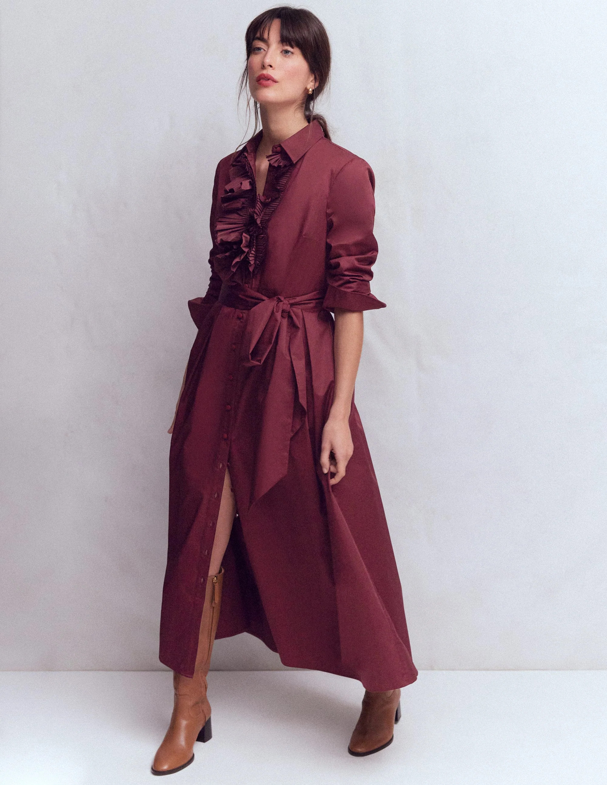 Pleated Ruffle Shirt Dress-Deep Wisteria | Boden (US)