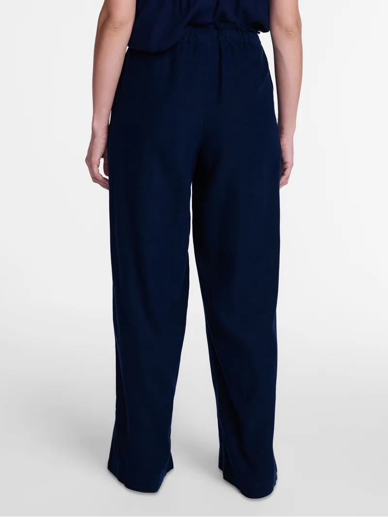 Time and Tru Women's Wide Leg Linen Blend Pants, Sizes XS-4X | Walmart (US)