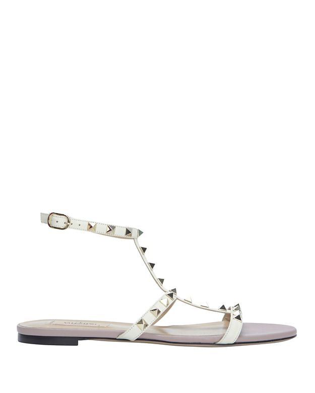 Valentino Rockstud Patent Leather Ankle Strap Flat Sandal | Intermix