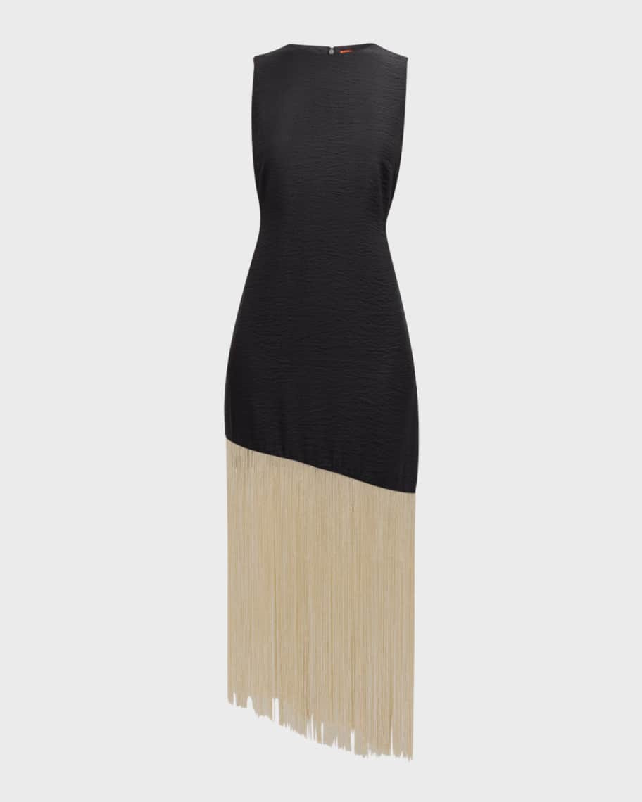 Casablanca Two-Tone Sleeveless Long Fringe Dress | Neiman Marcus